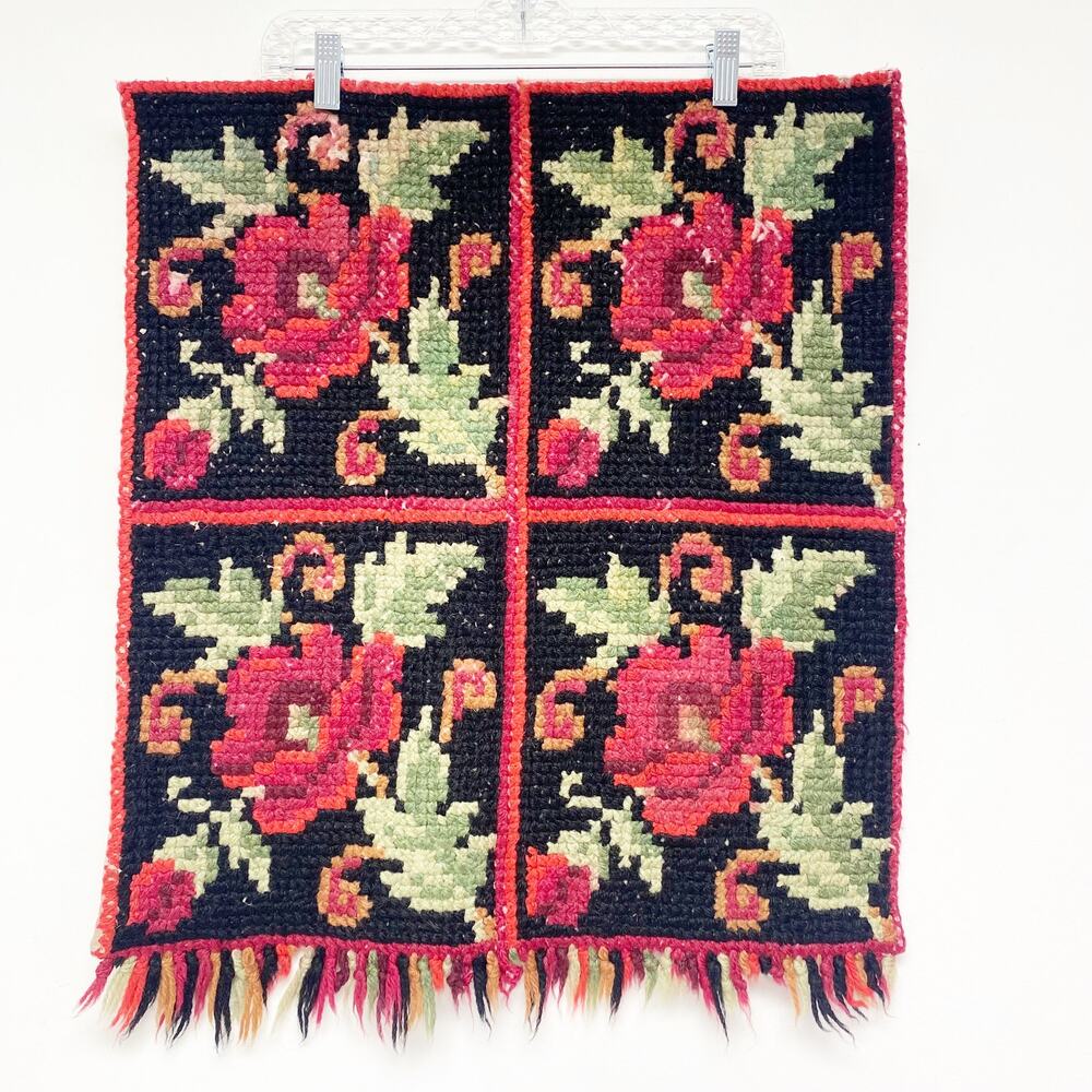 Vintage Roses Cross Stitch Fringe Tapestry Wall Decor